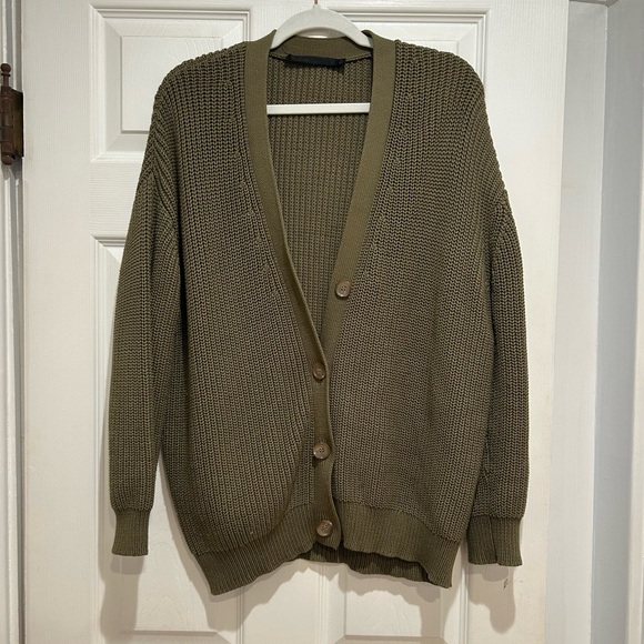 JENNI KAYNE Organic Cotton cocoon cable knit green luxury cardigan XS - Picture 2 of 4